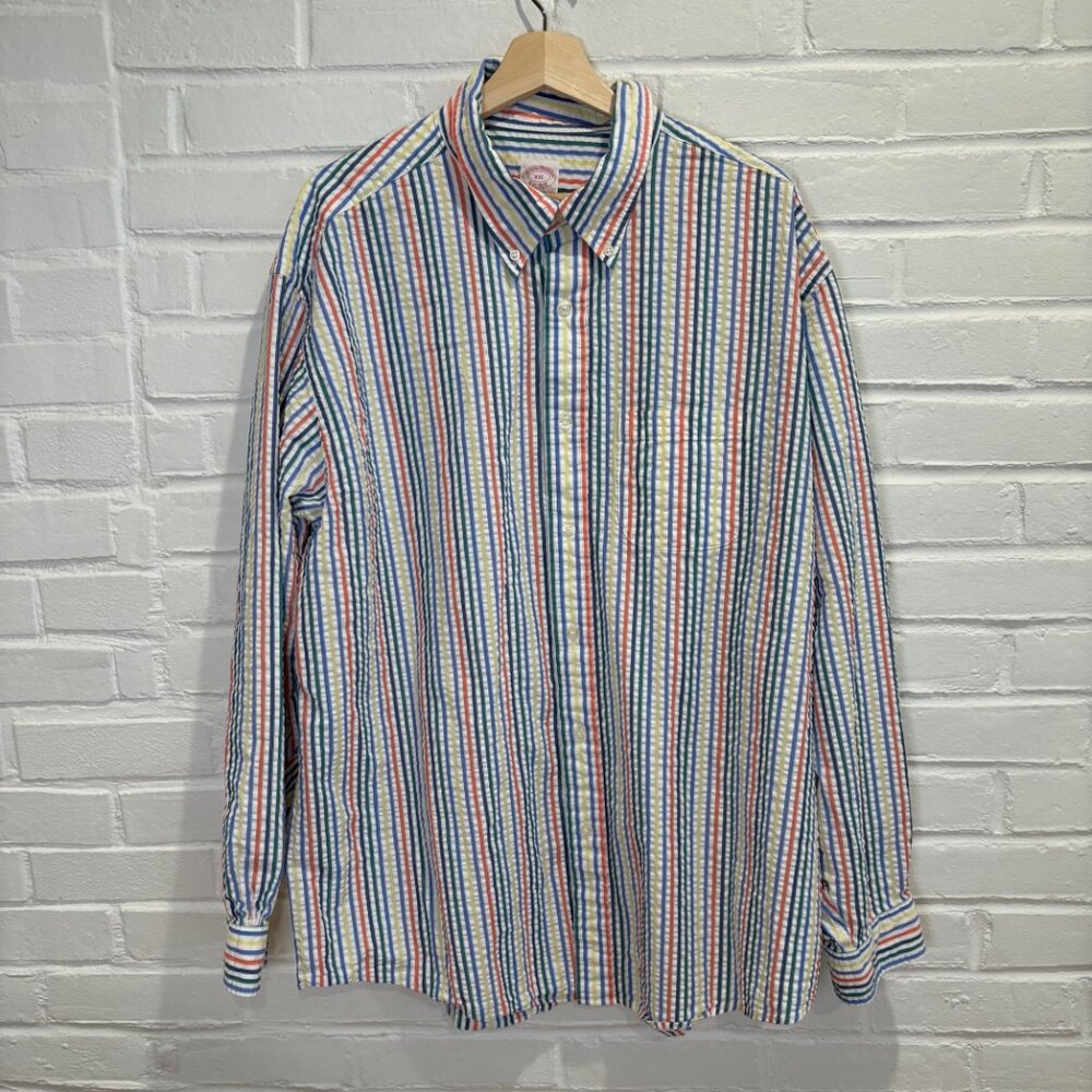 Brooks Brothers Seersucker Striped Long Sleeve Button Down Shirt Men's XXL